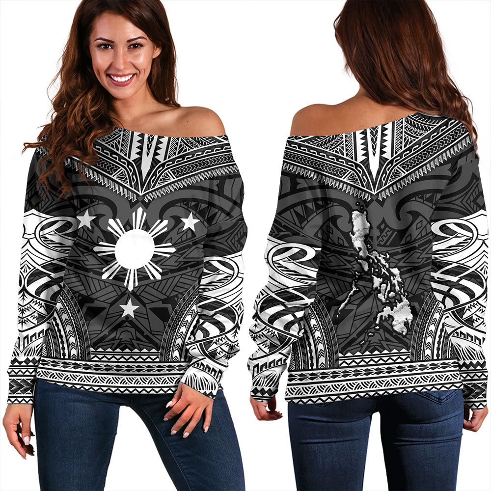 Philippines Off Shoulder Sweatshirt - Philippines Cheif Tattoo Patterns Style