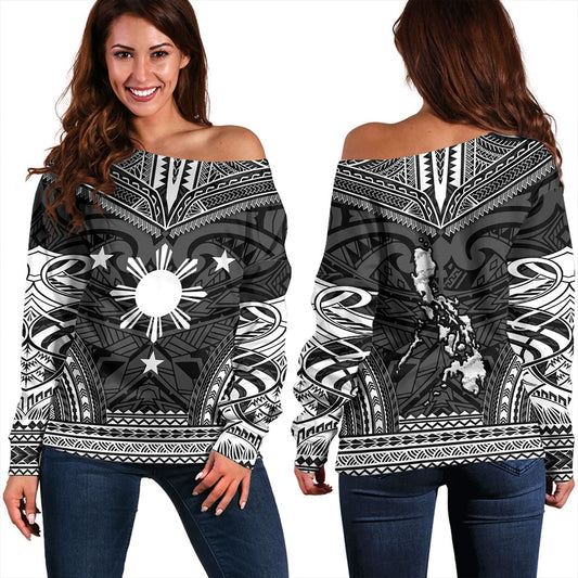 Philippines Off Shoulder Sweatshirt - Philippines Cheif Tattoo Patterns Style