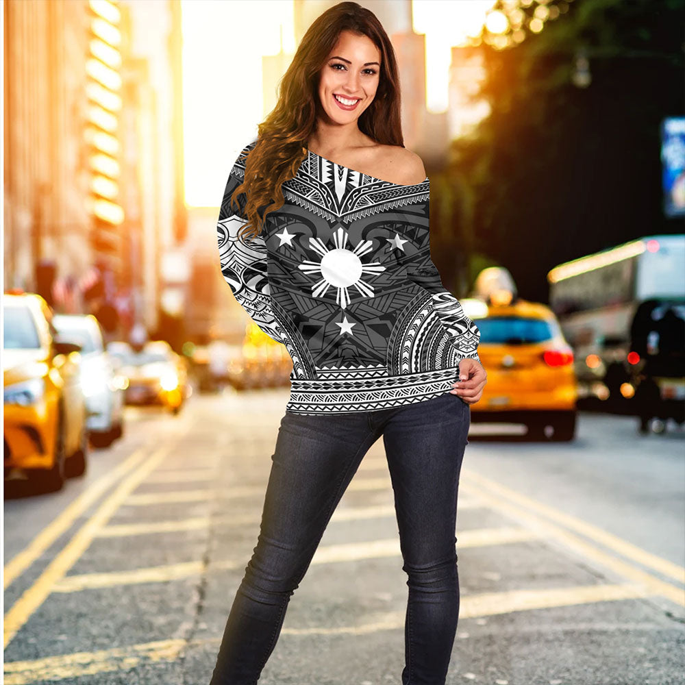 Philippines Off Shoulder Sweatshirt - Philippines Cheif Tattoo Patterns Style