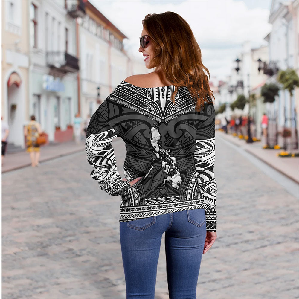 Philippines Off Shoulder Sweatshirt - Philippines Cheif Tattoo Patterns Style