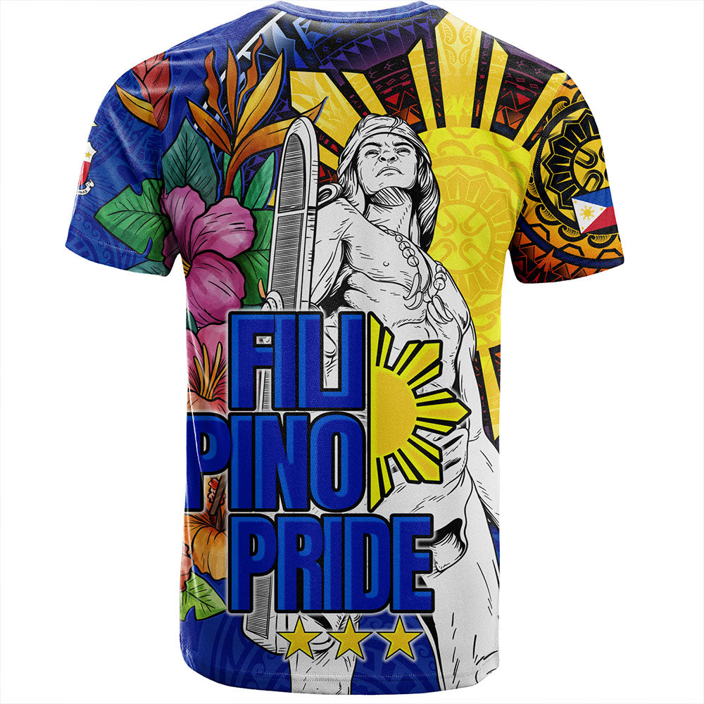 Philippines Filipinos T-Shirt Lapu-lapu Hero With Philippines Flowers Style