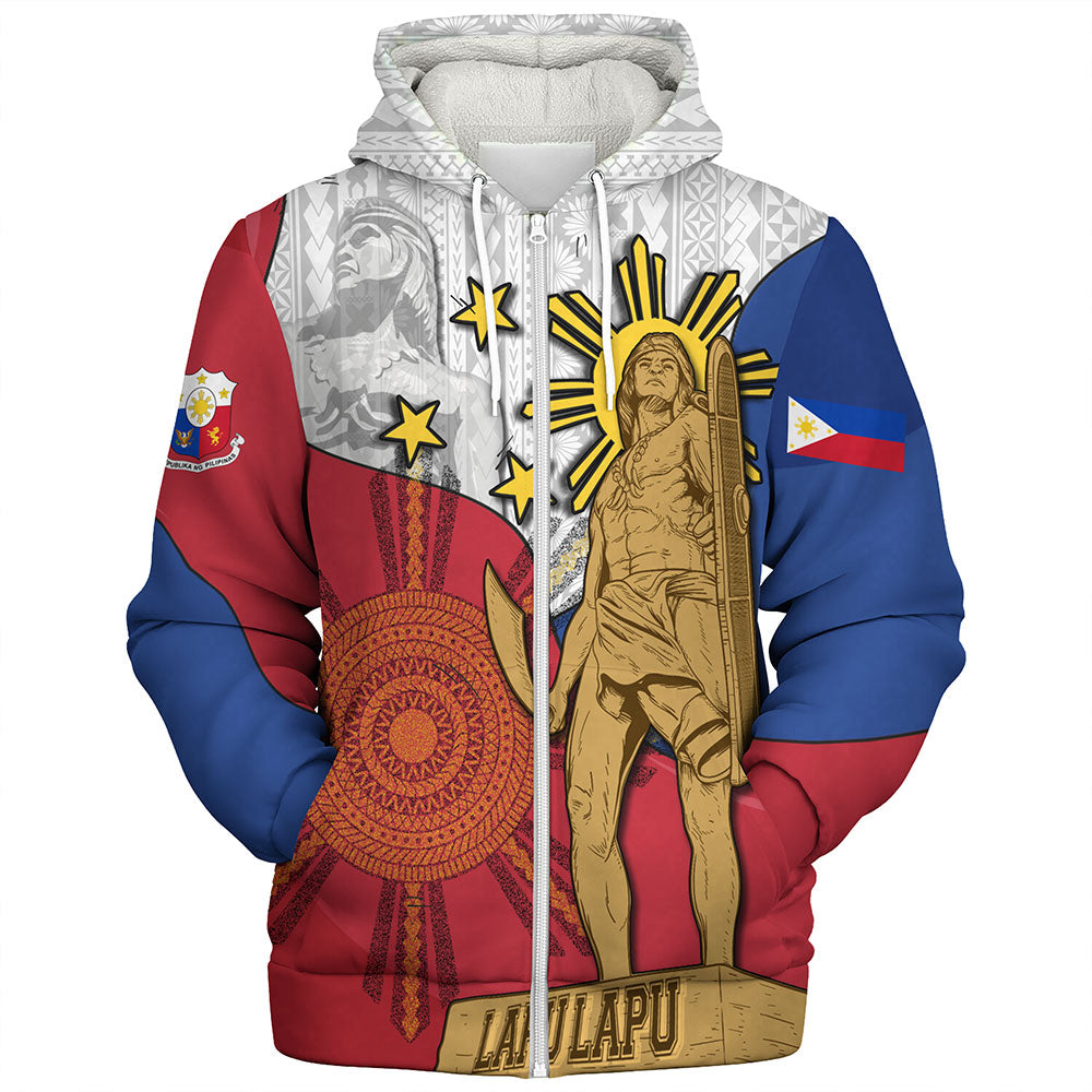 Philippines Filipinos Sherpa Hoodie Lapu Lapu Heroes With Sun And Flag Tribal Patterns
