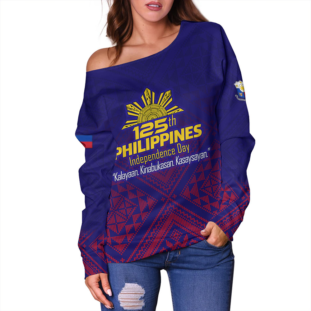 Philippines Filipinos Off Shoulder Sweatshirt Philippines Independence Day Kalayaan-Kinabukasan-Kasaysayan