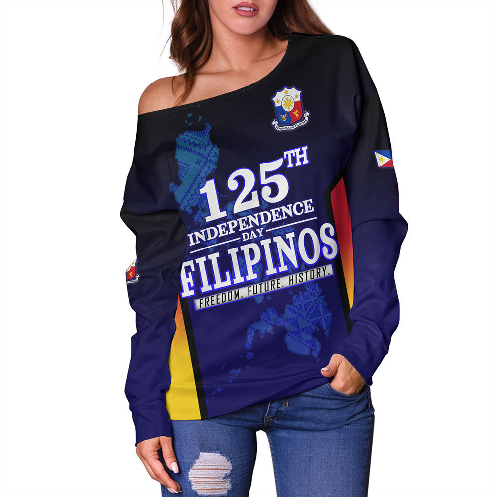 Philippines Filipinos Off Shoulder Sweatshirt Philippines Independence Day With Map