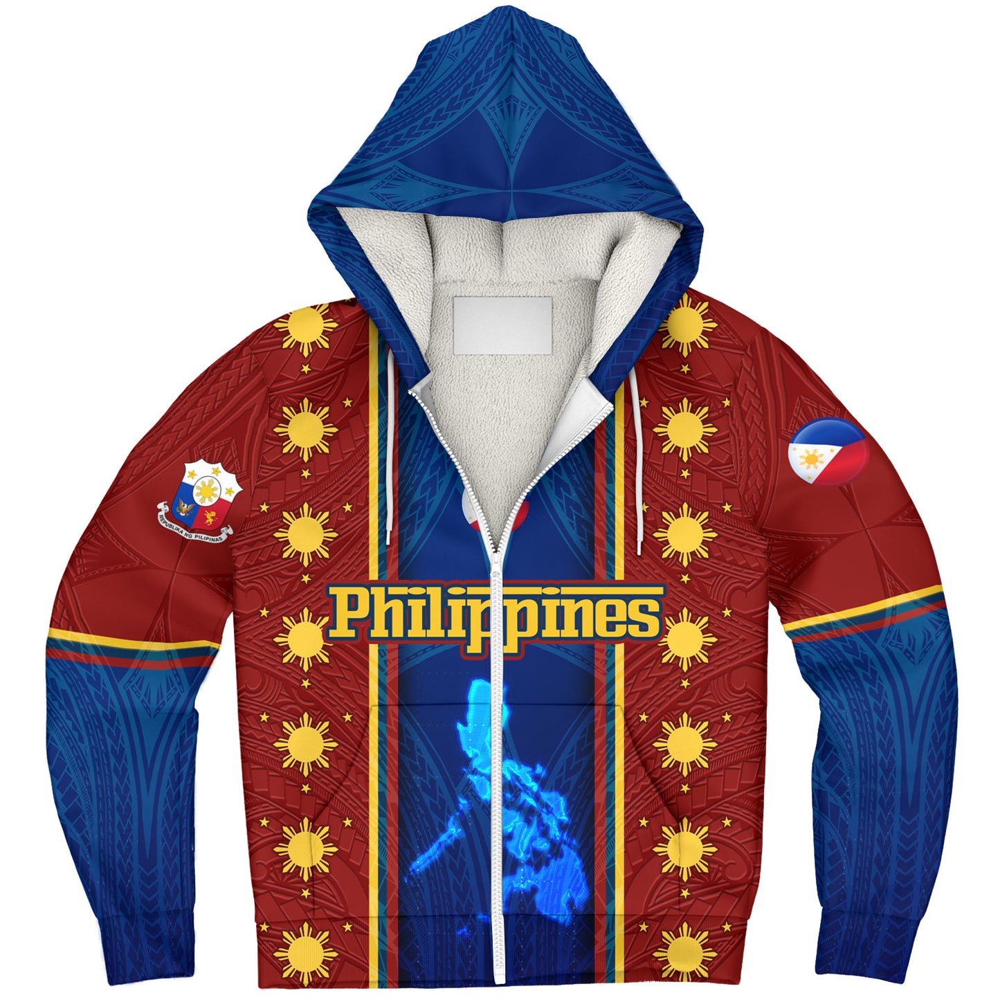 Philippines Filipinos Custom Personalised Sherpa Hoodie Tribal Sun Traditional Patterns