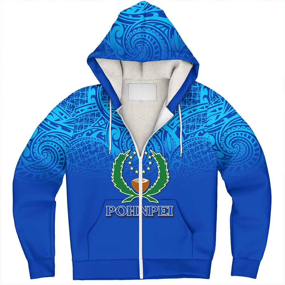 Pohnpei State Sherpa Hoodie Flag Color With Traditional Patterns