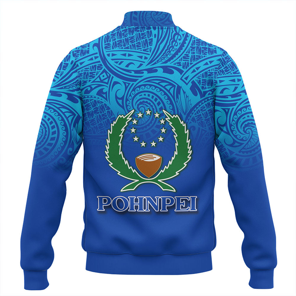 Pohnpei State Baseball Jacket Flag Color With Traditional Patterns