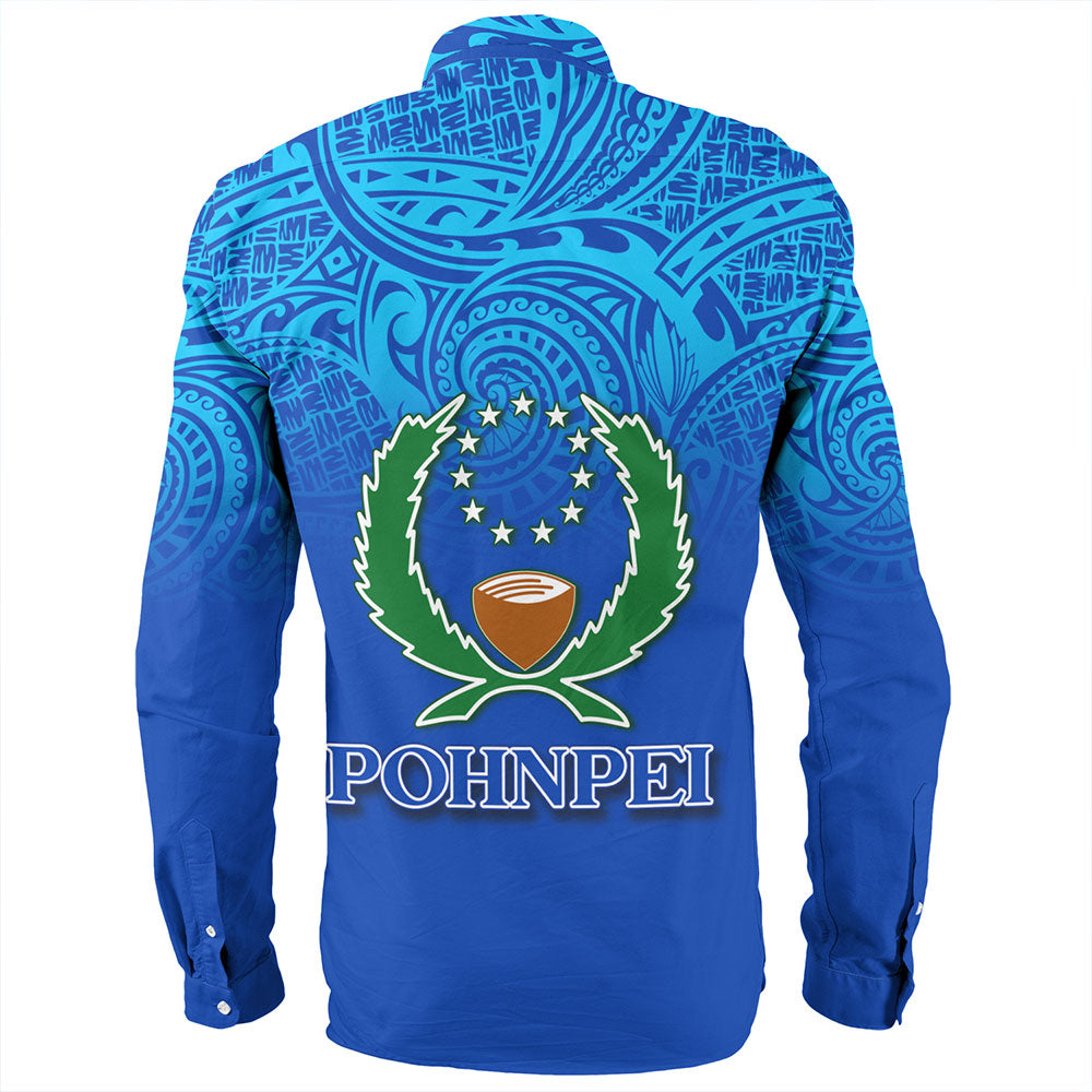 Pohnpei State Long Sleeve Shirt Flag Color With Traditional Patterns
