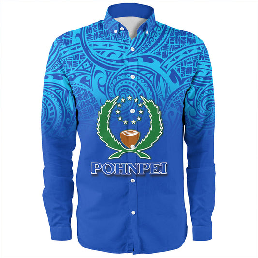 Pohnpei State Long Sleeve Shirt Flag Color With Traditional Patterns