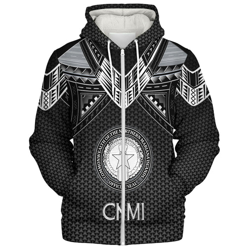 Northern Mariana Islands Custom Personalised Sherpa Hoodie Polynesian Tribal Tattoo
