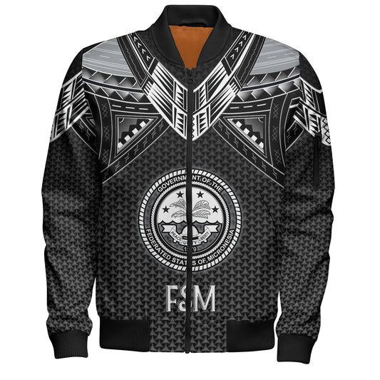 Federated States Of Micronesia Custom Personalised Bomber Jacket Polynesian Tribal Tattoo