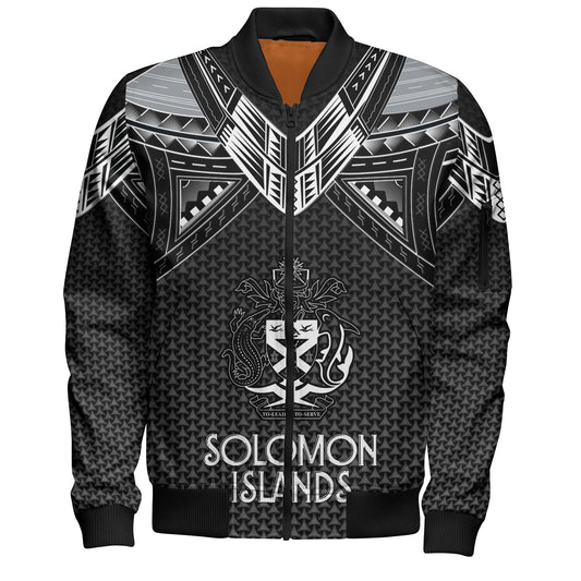 Solomon Islands Custom Personalised Bomber Jacket Polynesian Tribal Tattoo