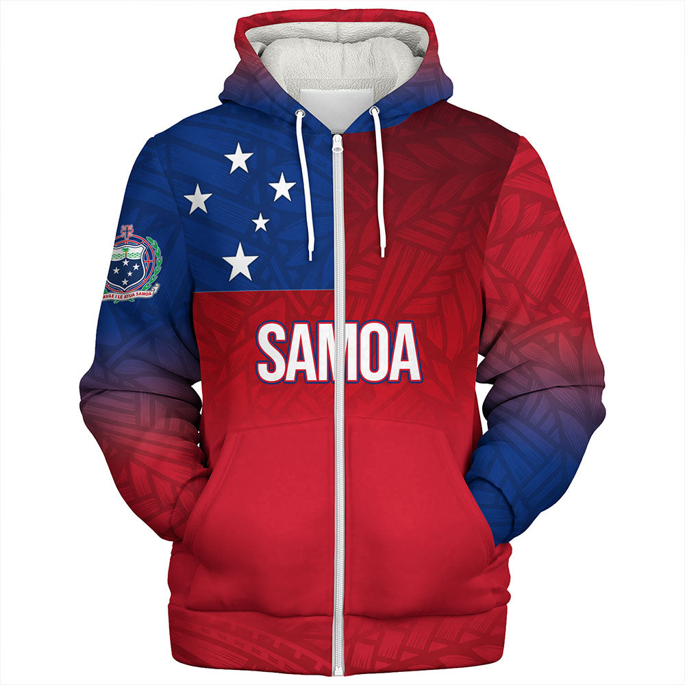 Samoa Sherpa Hoodie - Samoa Flag Color With Traditional Patterns