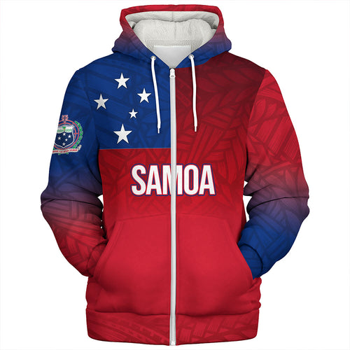 Samoa Sherpa Hoodie - Samoa Flag Color With Traditional Patterns
