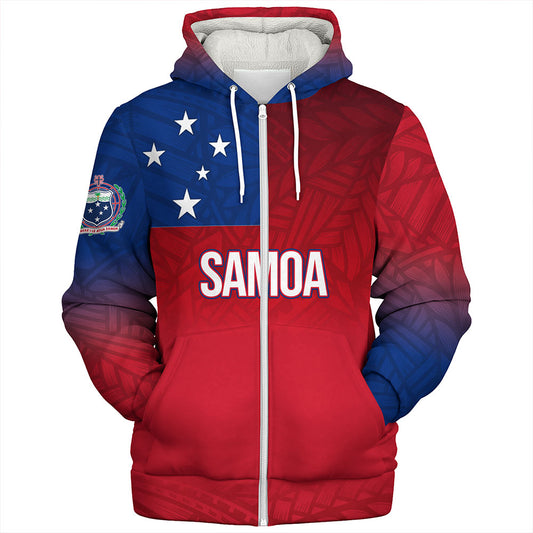 Samoa Sherpa Hoodie - Samoa Flag Color With Traditional Patterns