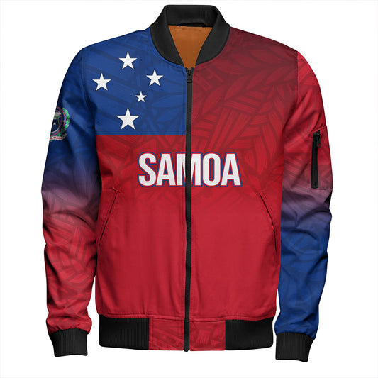 Samoa Bomber Jacket - Samoa Flag Color With Traditional Patterns