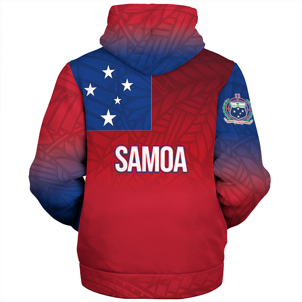 Samoa Sherpa Hoodie - Samoa Flag Color With Traditional Patterns