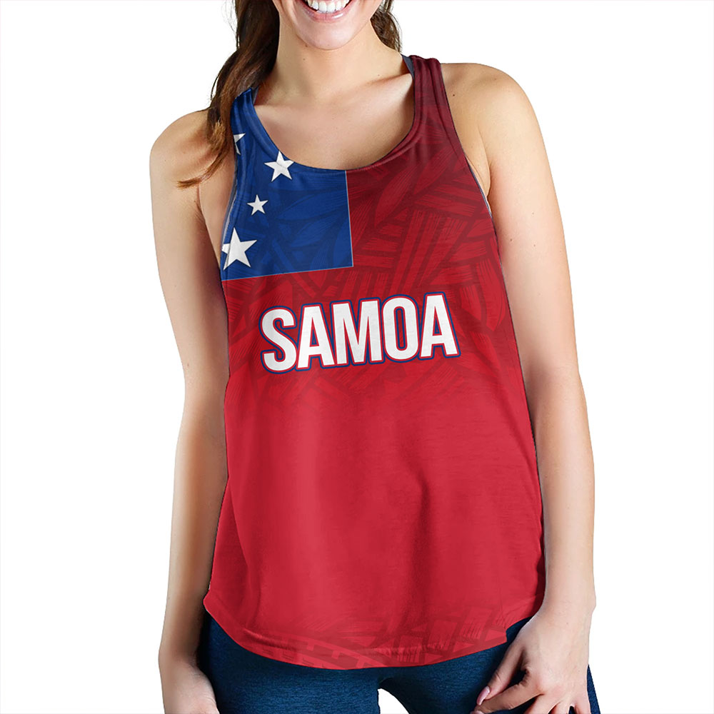 Samoa Women Tank - Samoa Flag Color With Traditional Patterns