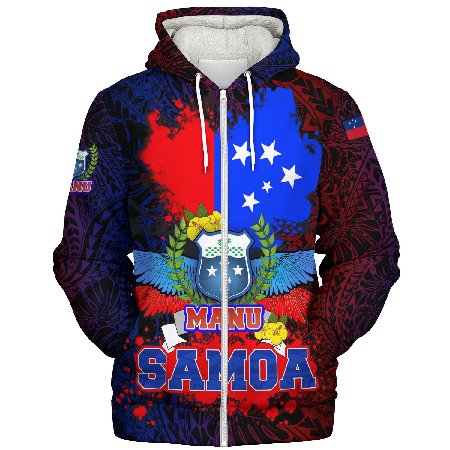 Samoa Custom Personalised Sherpa Hoodie Manu Wings Color Flag Style