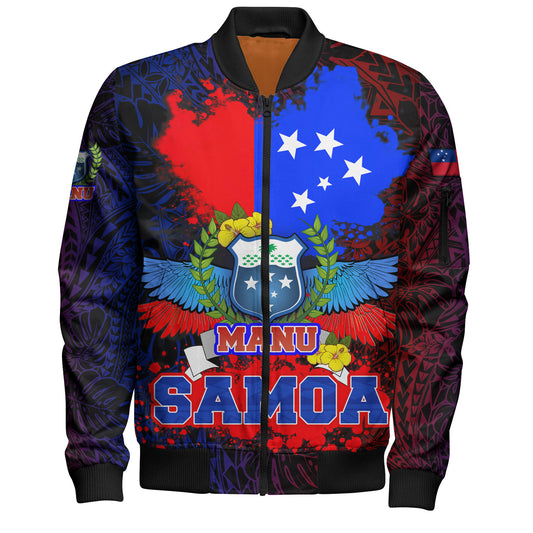 Samoa Bomber Jacket Manu Wings Color Flag Style