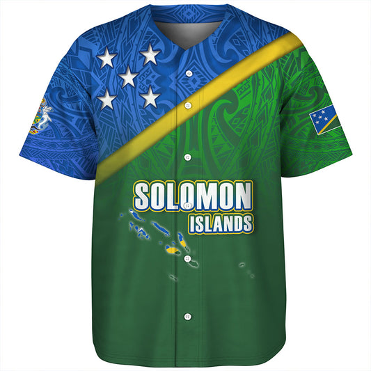 Solomon Islands Baseball Shirt Flag Color With Traditional Patterns