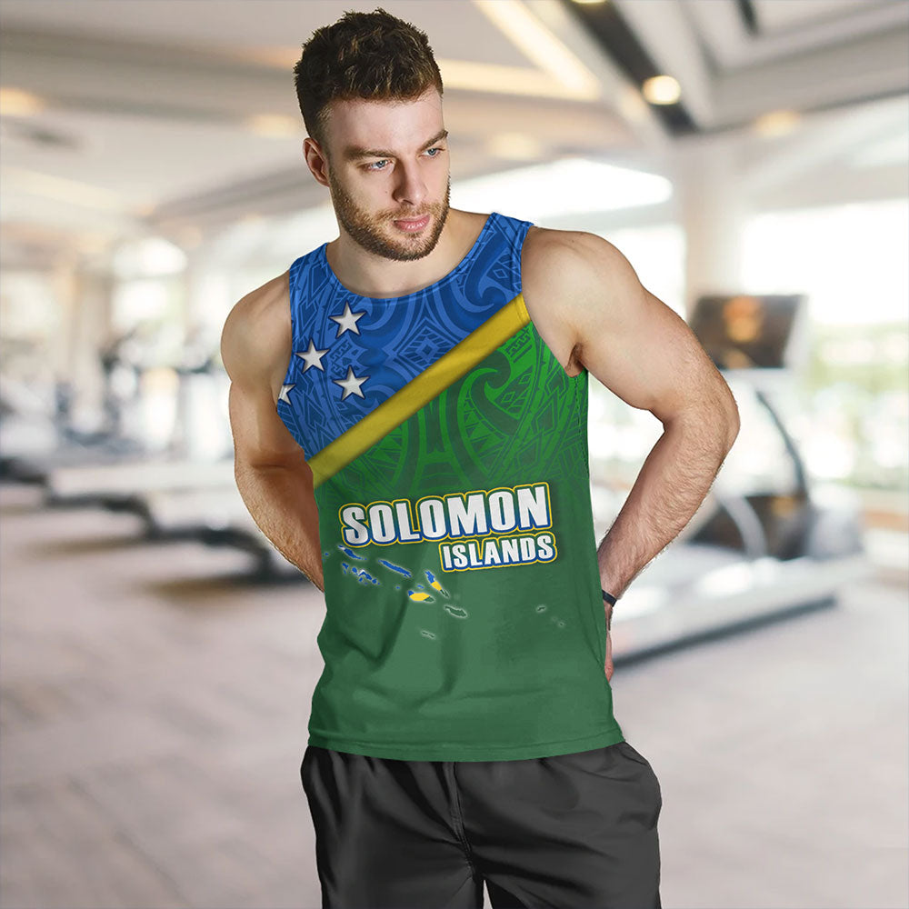 Solomon Islands Tank Top Flag Color With Traditional Patterns