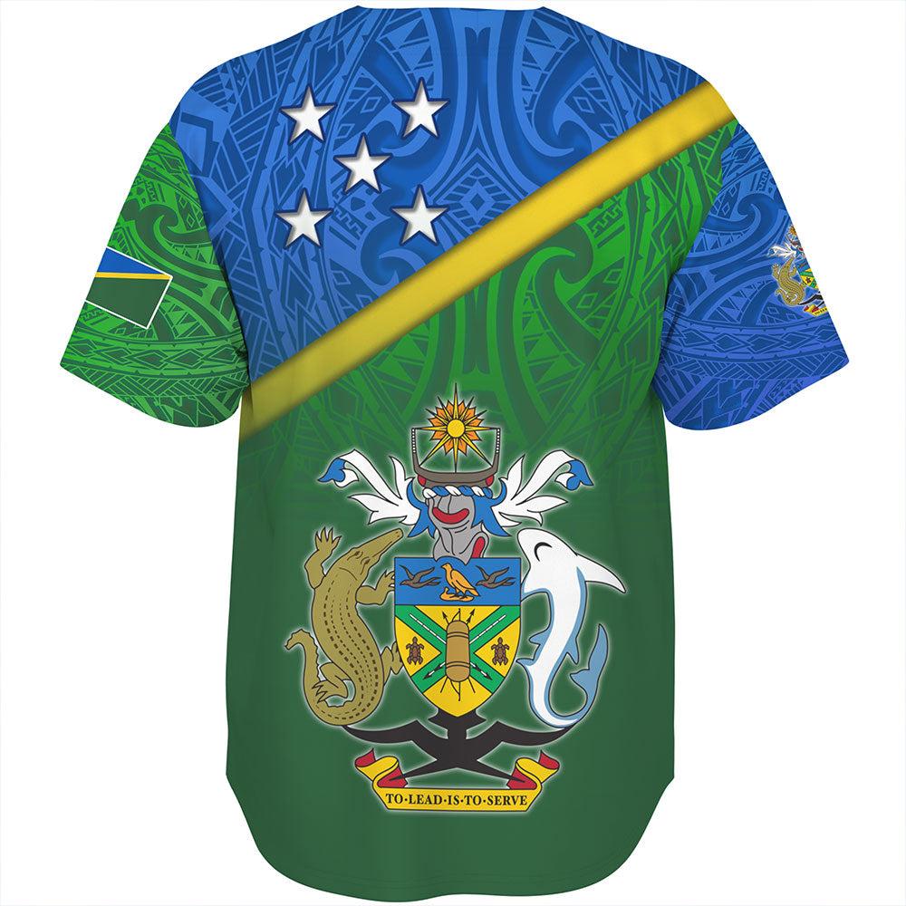 Solomon Islands Baseball Shirt Flag Color With Traditional Patterns