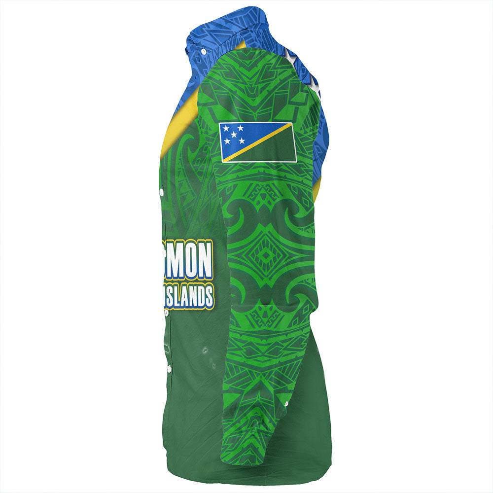 Solomon Islands Long Sleeve Shirt Flag Color With Traditional Patterns