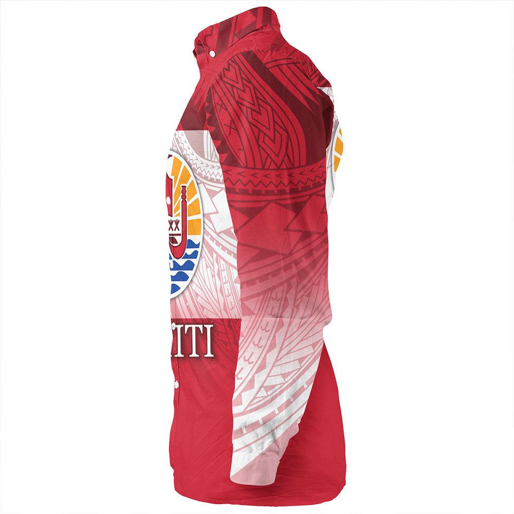 Tahiti Long Sleeve Shirt - Flag Color With Traditional Patterns
