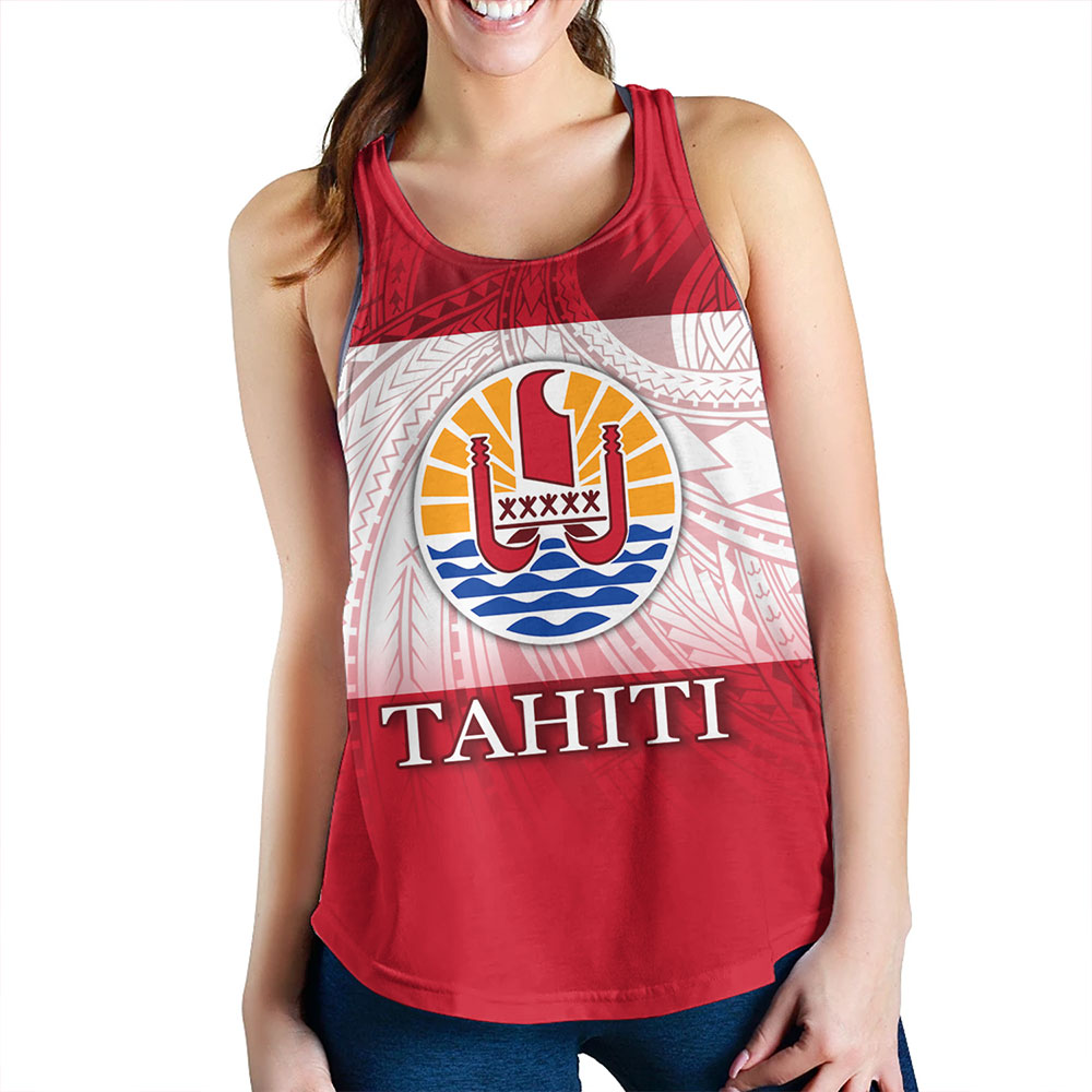 Tahiti Women Tank - Flag Color With Traditional Patterns