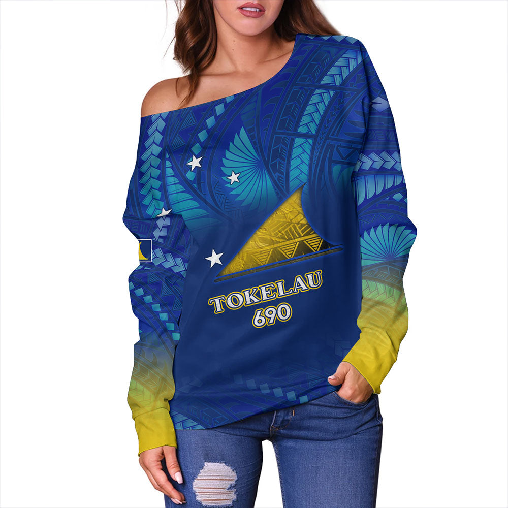 Tokelau Off Shoulder Sweatshirt Flag Color With Traditional Patterns