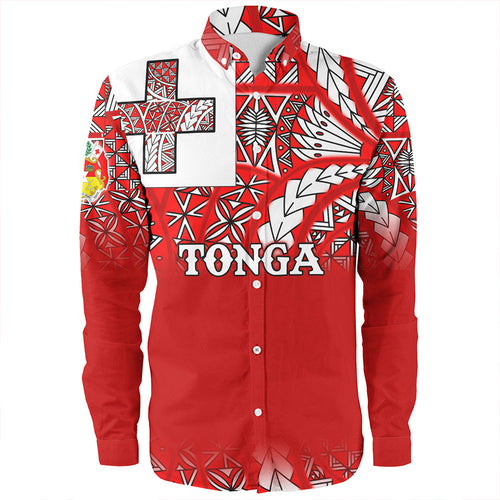 Tonga Long Sleeve Shirt  -Tonga Flag Color With Traditional Patterns
