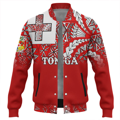 Tonga Baseball Jacket - Tonga Flag Color With Traditional Patterns