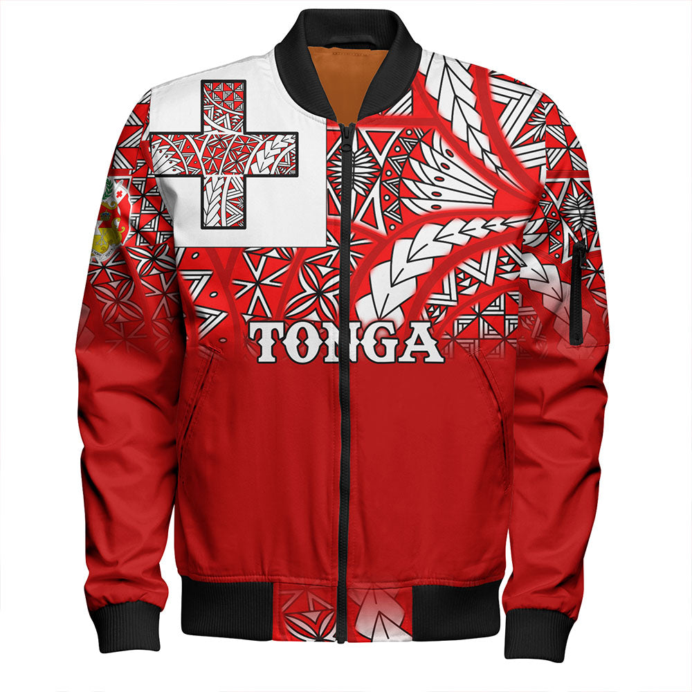 Tonga Bomber Jacket - Tonga Flag Color With Traditional Patterns