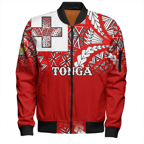 Tonga Bomber Jacket - Tonga Flag Color With Traditional Patterns