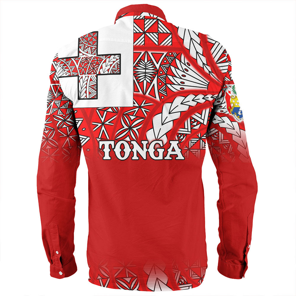 Tonga Long Sleeve Shirt  -Tonga Flag Color With Traditional Patterns