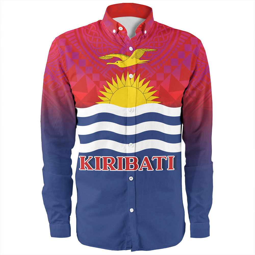 Kiribati Long Sleeve Shirt Flag Color With Traditional Patterns