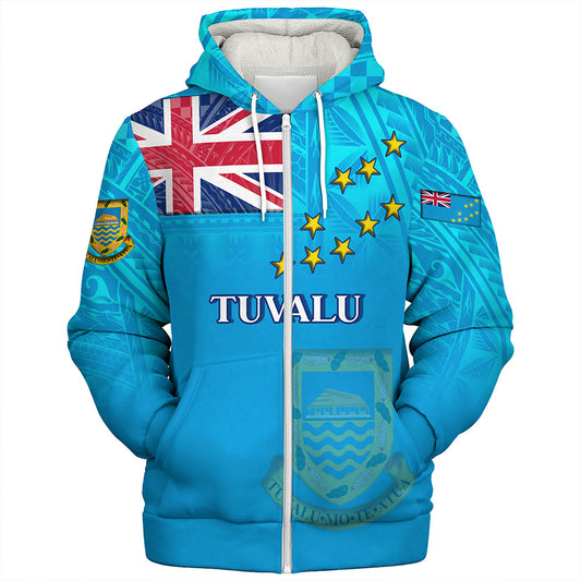 Tuvalu Sherpa Hoodie Flag Color With Traditional Patterns