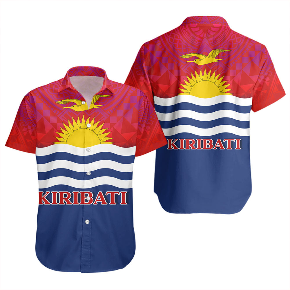 Kiribati Short Sleeve Shirt Flag Color With Traditional Patterns