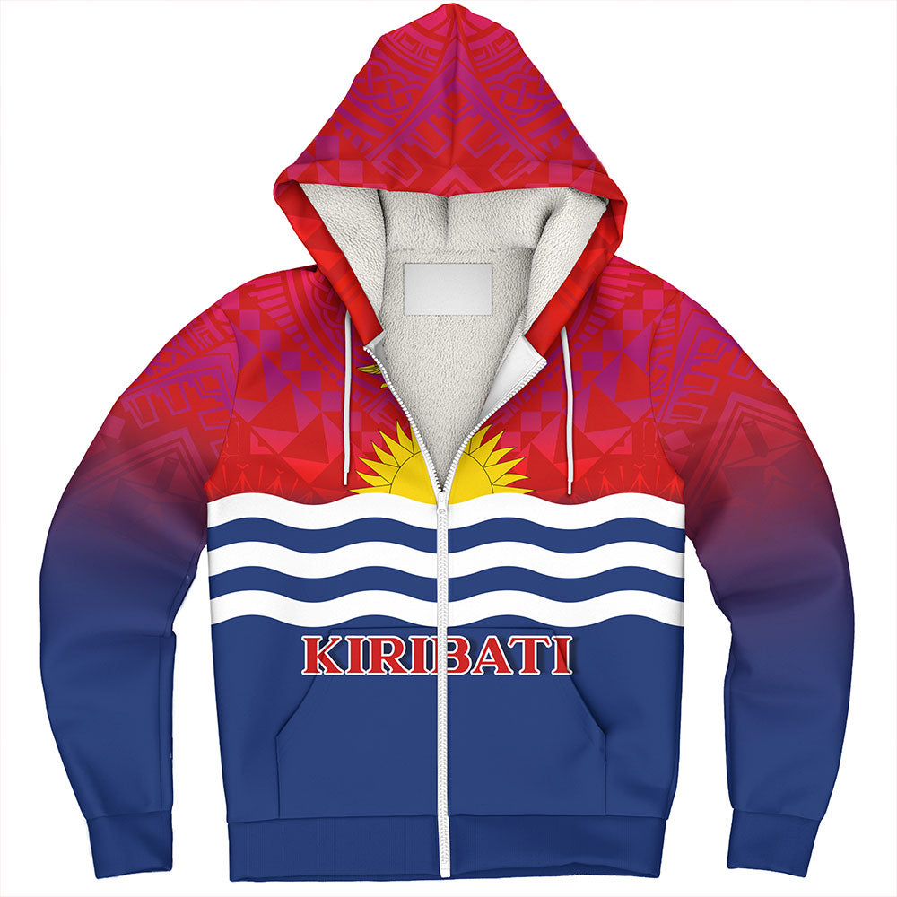 Kiribati Sherpa Hoodie Flag Color With Traditional Patterns
