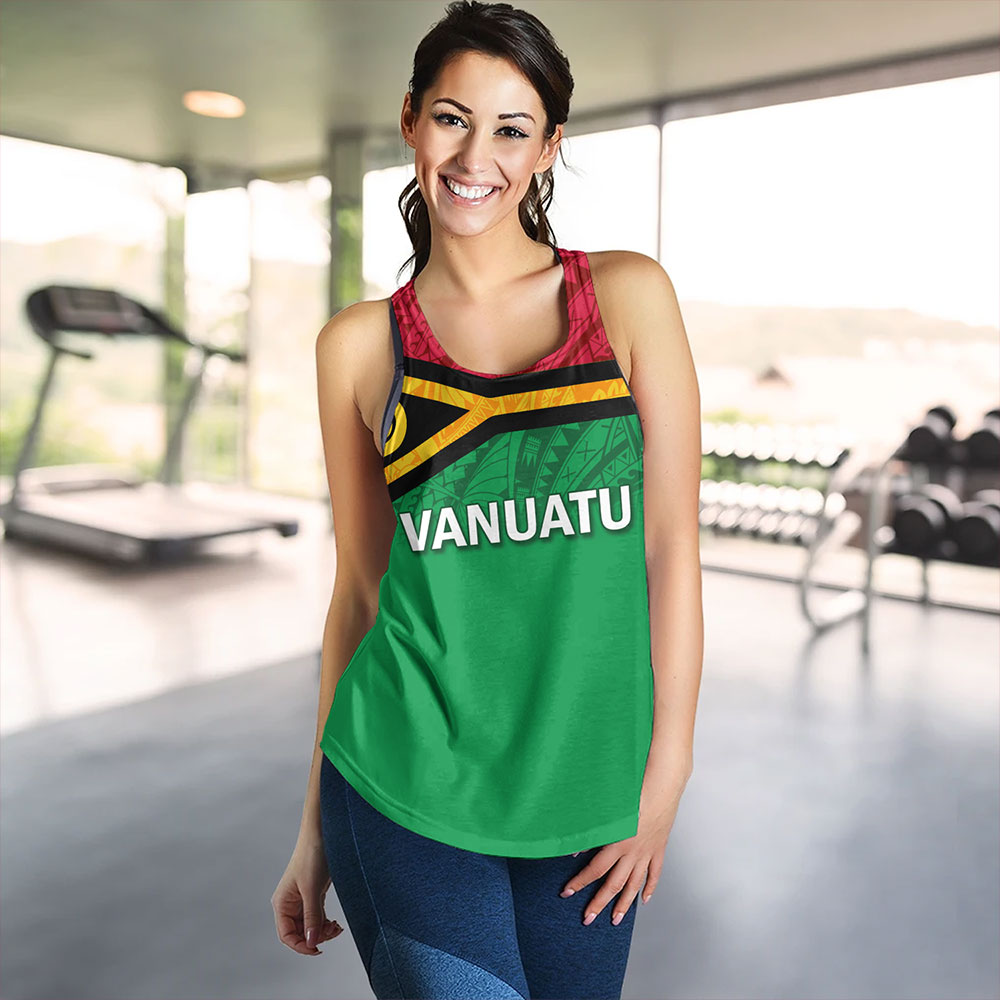 Vanuatu Women Tank - Flag Color With Traditional Patterns