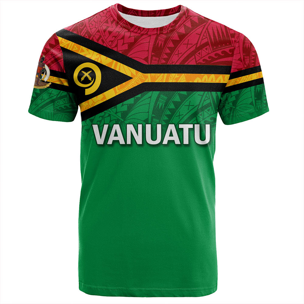 Vanuatu T-Shirt - Flag Color With Traditional Patterns