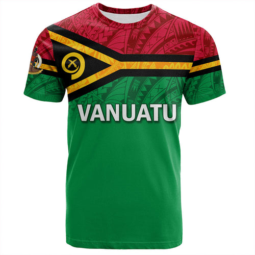 Vanuatu T-Shirt - Flag Color With Traditional Patterns