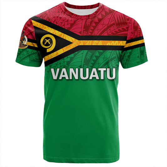 Vanuatu T-Shirt - Flag Color With Traditional Patterns