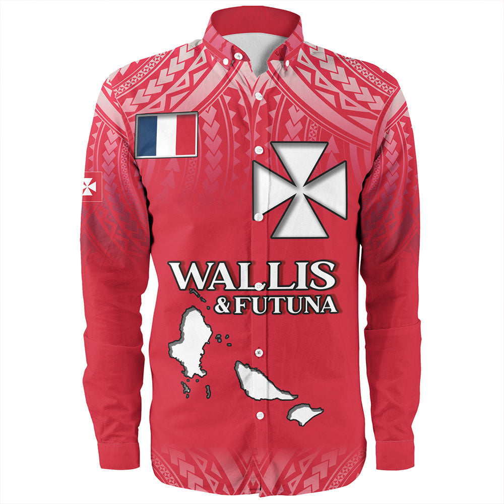 Wallis And Futuna Long Sleeve Shirt Flag Color With Traditional Patterns