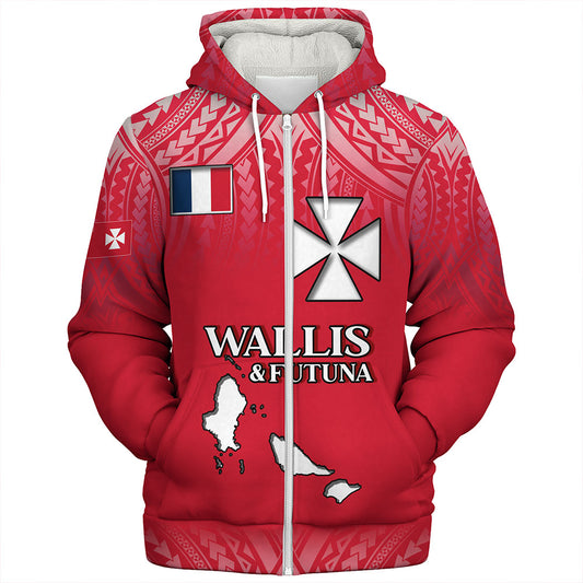 Wallis And Futuna Sherpa Hoodie Flag Color With Traditional Patterns