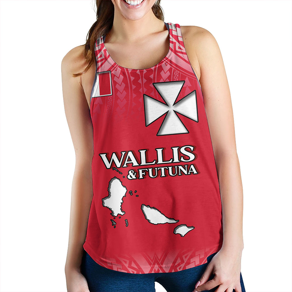Wallis And Futuna Women Tank Flag Color With Traditional Patterns