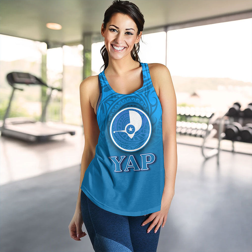 Yap State Women Tank Flag Color With Traditional Patterns