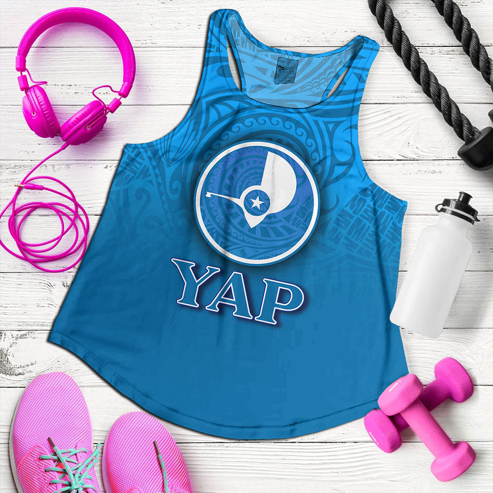 Yap State Women Tank Flag Color With Traditional Patterns