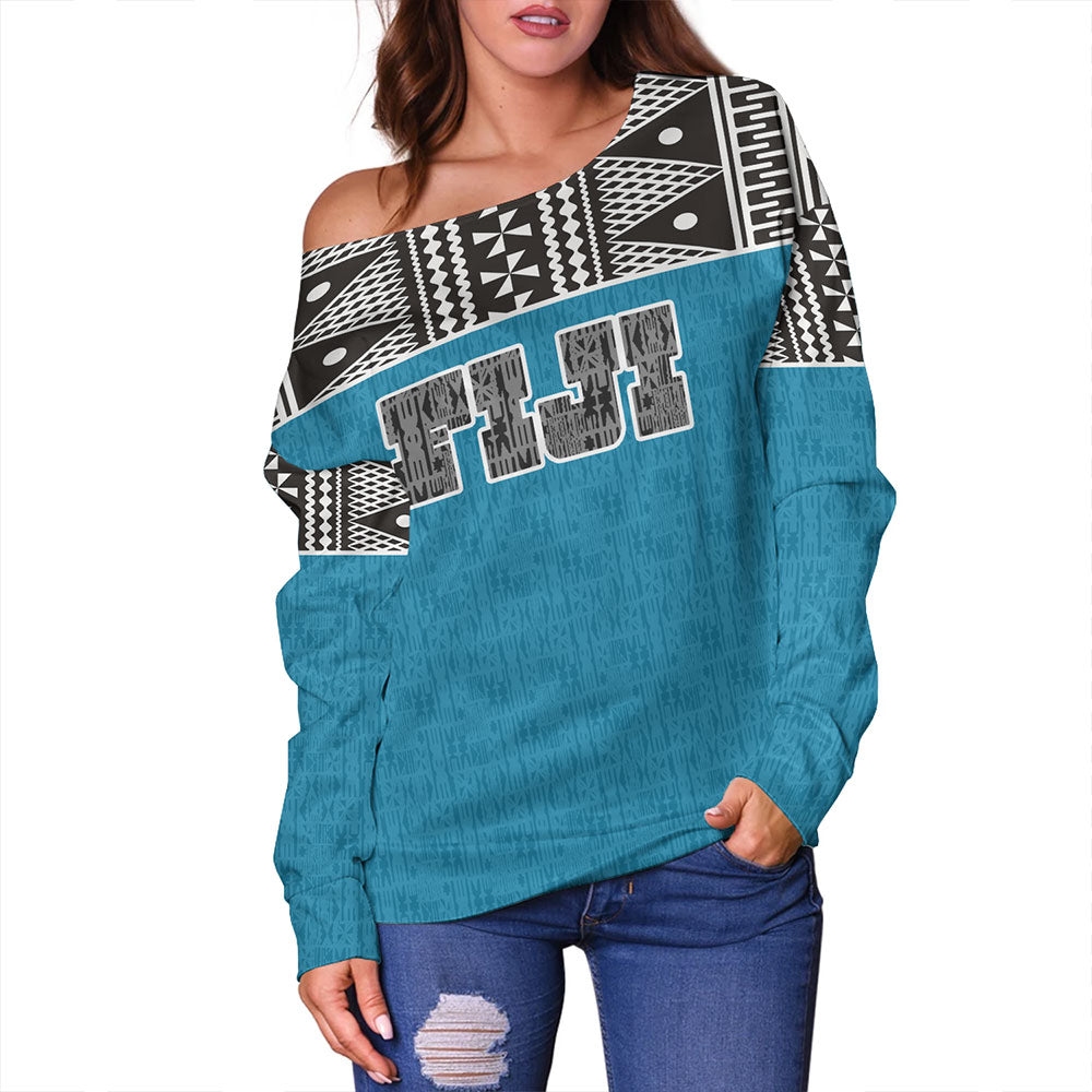 Fiji Off Shoulder Sweatshirt Fijian Tapa Pattern